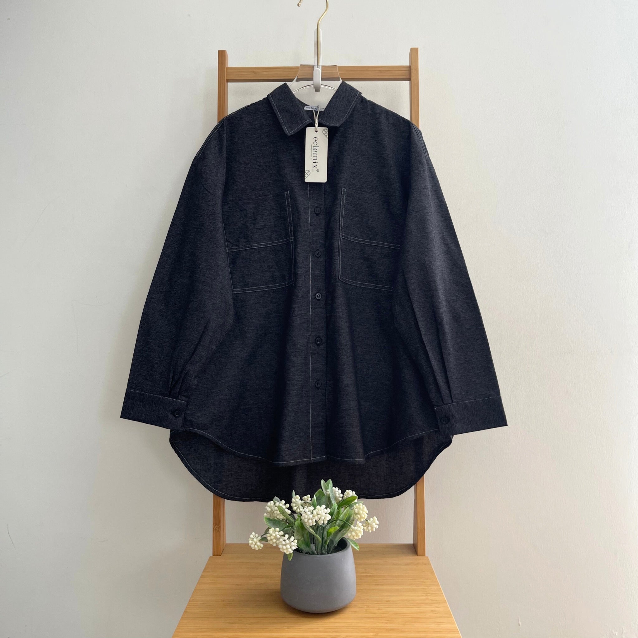 Image of Eclemix Top Sheeka | Atasan Wanita Kemeja Polos Kancing Depan